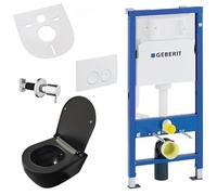 Belvit Set completo per WC sospeso con funzione bidet - WC da parete nero opaco con Taharet e Geberit UP100, nano-glassa, coperchio WC con abbassamento automatico e piastra di azionamento