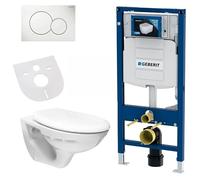 Belvit Set completo per WC sospeso + elemento Duofix Basic + WC senza bordo in ceramica + coperchio WC con abbassamento automatico + piastra di azionamento + isolamento acustico