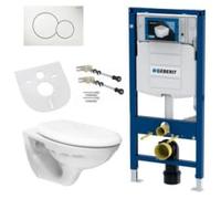 Belvit Set completo per WC sospeso, senza bordi, bianco con sedile WC a chiusura morbida, WC da parete con elemento a parete UP320, piastra Sigma e coperchio WC con abbassamento automatico per una
