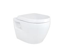 Belvit WC sospeso da parete bianco senza bordi con funzione Taharet/bidet e coperchio WC con abbassamento automatico - WC in ceramica per montaggio a parete per bagni moderni
