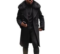 BELWAD Giacca a Vento da Uomo al Ginocchio Cappotto Invernale Casual da Lavoro in Lana Nizi Giacca a Vento Lunga da Esterno con Collo in Pelliccia,Nero,XL