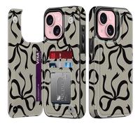 bemal Custodia a portafoglio per iPhone 15, in pelle PU floreale, da donna, con slot per carte, blocco RFID, cavalletto, custodia protettiva estetica carina per ragazze, fiocchi e nastri neri