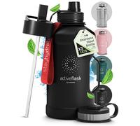 BeMaxx Borraccia in acciaio inox Active Flask + cannuccia (3 tappi) | 1,3/2,2 litri bottiglia sportiva senza BPA a prova di perdite per bibite gassate, 2l XL bottiglie Sport Outdoor Palestra Acqua