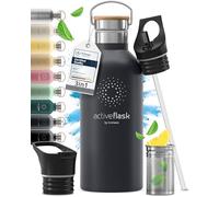 BeMaxx Borraccia Termica con Cannuccia ACTIVE FLASK 1 litro 750 ml 500ml (3 Tappi Infusore per Tè e Frutta), Senza BPA | Bottiglia Termica Acciaio Inox Isotermica - Palestra Sportiva Ufficio Fitness