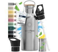 BeMaxx Borraccia Termica con Cannuccia ACTIVE FLASK 1 litro 750 ml 500ml (3 Tappi Infusore per Tè e Frutta), Senza BPA | Bottiglia Termica Acciaio Inox Isotermica - Palestra Sportiva Ufficio Fitness