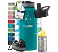 BeMaxx Bottiglia Acqua Termica INOX ACTIVE FLASK + Cannuccia (3 Tappi), Senza BPA, 1l/500ml | Borraccia Isotermica Acciaio - Caldo/Freddo, Ufficio Outdoor Sport Bicicletta viaggio fitness, Caffe Te