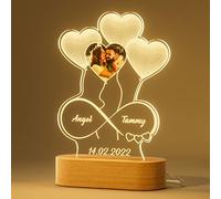 Bemaystar Lampada Personalizzata con Foto Luce Notturna LED Palloncini Dell'amore Lampade 3D Illusione Ottica Cornice Cuore Personalizzata Idee Regalo San Valentino Anniversario Natale