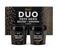 Bembo DUO Pepe Nero Intero + Macinato Grosso - 2 Vasetti Premium - Pepe Nero in Grani e Granuloso per Carne, Verdure, BBQ e Cucina Gourmet - Doppio Formato Convenienza (140 g)