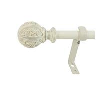 Beme International Decopolitan 5/ "Montevilla Core Leaf Ball Telescoping Drapery Rod Set, Distressed White, 86-120"