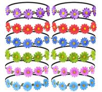 Bememo 12 fasce per capelli con fiori da ragazza e da donna, coroncina con margherite, stile hippie, per festival, matrimoni, feste nuziali (vivace)