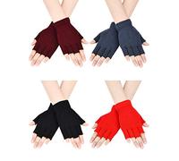 Bememo 4 Paia Guanti Senza Dita Guanti Mezza Dita Inverno Guanti Digitati a Tinta Unita per Ragazzi e Ragazze (Colore Set 1)
