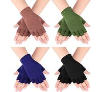 Bememo 4 Paia Guanti Senza Dita Mezza Dita Inverno Digitati a Tinta Unita per Ragazzi e Ragazze (Nero, Kaki, Verde Scuro, Blu Scuro)