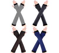 Bememo 4 Paia Inverno Lungo Guanti Senza Dita a Maglia Guanti di Lunghezza del Gomito Più Caldi Guanti con Foro per Donne Ragazze (Colore I)