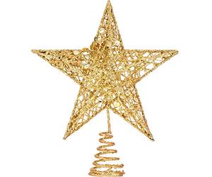 Bememo Puntale per albero di Natale a forma di stella, 20,3 cm, squisito e scintillante (oro)
