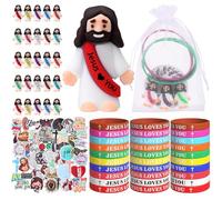 Bememo Set di 25 adesivi per regali religiosi cristiani, in silicone, con figura di Gesù piccolo Gesù, braccialetti ispiratori per Pasqua, chiesa, feste, battesimi, regali (carini)
