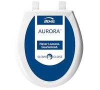 Bemis Aurora Slow Close Toilet Seat, Easy Clean Hinges and Adjustable Perfect Fit Plastic Seat, Made in USA, Round, White