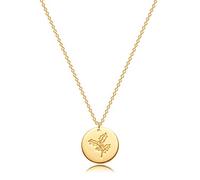 Bemoly Collana da donna a forma di fiore, delicata e personalizzata, con disco intagliato, mese di nascita, collana placcata in oro 14 carati, semplice catena rotonda a forma di moneta, ciondolo a