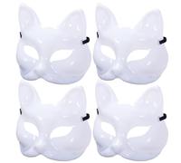 Bemonew 4 pezzi maschera per gatti fai da te vuota verniciabile maschera di volpe di halloween mezza faccia incompiuta Therian bianco con fascia elastica per cosplay festa in