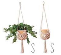 Bemonew Appendino per piante Boho appendini per piante in macramè 2 pezzi 35 pollici in corda di cotone intrecciata appendino per Boho con ganci a forma di S porta sospese per arredamento casa
