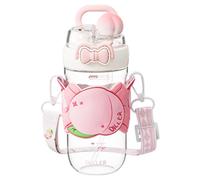 Bemonew Bottiglie d'acqua per bambini 580 ml Kawaii Bottiglia d'acqua con doppio coperchio e cinturino regolabile manica pesca carino bicchiere per la scuola 1