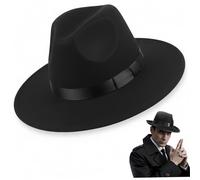 Bemonew Cappello Fedora Nero Cappello Fedora Nero per Uomo Classico da Gangster degli Anni '20 con Elegante Fascia in Raso per Feste ed Eventi a Tema