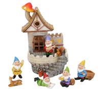 Bemonew Casa delle Fate casa Solare da Giardino delle Fate con gnomi Kit da Giardino con Castello incantato Cottage con Funghi in Resina Impermeabile e Piccole Statuette di gnomi per Decorazioni da