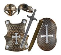 Bemonew Costume da cavaliere per bambini, set di armatura da cavaliere per bambini, casco, piastra toracica, spada, guaina e scudo, bronzo