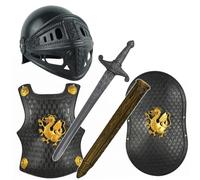 Bemonew Costume da cavaliere per ragazzi, per Halloween, a tema drago, set di armature per bambini, con casco, scudo e spada, nero