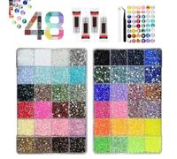 Bemonew Kit di strass da 48000 pezzi, kit con colla, 48 strass a griglia con pinzette e penna per pickup, gemme con retro piatto, per nail art, decorazioni fai da te