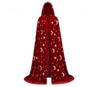 Bemonew Mantello da mago, mantello in velluto con cappuccio a forma di stella e luna, per cosplay e Halloween, rosso vino