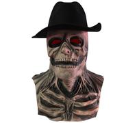 Bemonew Maschera con teschio a testa intera con cappello Maschere per il viso con scheletro in lattice in formato libero, raccapriccianti, spaventose e realistiche per la festa costume