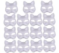 Bemonew Maschera per gatti 15 pezzi Maschera mezza volpe bianca Therian Maschere per travestimento vuote verniciabili fai-da-te con fascia elastica Volto di animale per Holloween, feste in, cosplay