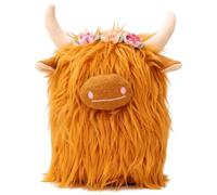 Bemonew Mucca delle Highland ripiena, simpatico peluche di mucche delle Highland con accenti floreali - Giocattoli di peluche decorativi, giallo
