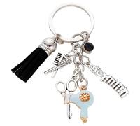 Bemonew Portachiavi in metallo per parrucchiere, per donne e uomini, parrucchieri, con pettine, forbici, asciugacapelli, ciondolo per borsa in lega per apprezzamento stilista, Blu, Taglia unica