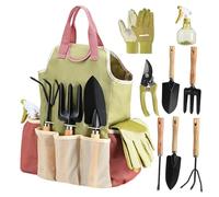 Bemonew Set di attrezzi da giardinaggio da 9 pezzi, resistente, con impugnature ergonomiche antiscivolo, pala, cazzuola, rastrello, potatore e borsa per riporre oggetti