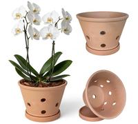 Bemonew Vasi per orchidee vasi per orchidee con fori e sottovasi per in terracotta per rinvaso fioriera per interni ed esterni che favorisce la circolazione dell'aria 6, 1 * 4, 5 pollici
