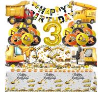 Bemoseng Decorazione Di Compleanno Di Escavatori 3 Anni, per 20 Persone, Palloncini Compleanno Escavatore 2 Anni, Set Stoviglie Escavatori per Feste di Tovaglioli Compleanno Piatti Tovaglia Striscioni