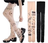 Bemvp Calze alla Moda con Stampa di Note Musicali, Collant Elastici Trasparenti, Stile JK, Calze con Motivo a Pianoforte