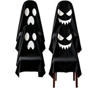 Bemvp Confezione 4 Coprisedie a Tema Scheletro per Halloween, Coprisedie Fantasma per Cena, Coprisedie Pranzo per Bar, Feste, Vacanze, Interni Ed Esterni