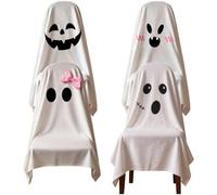 Bemvp Confezione 4 Coprisedie a Tema Scheletro per Halloween, Coprisedie Fantasma per Cena, Coprisedie Pranzo per Bar, Feste, Vacanze, Interni Ed Esterni