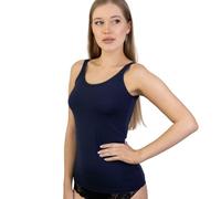 BeMyco Canottiera Donna Cotone Elasticizzato - Morbida, Elegante, Sottogiacca Donna Estivo | Canotta Intimo o Esterno - XS a XL (IT, Testo, XS, Regular, Regular, Blu)