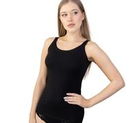 BeMyco Canottiera Donna Cotone Elasticizzato - Morbida, Elegante, Sottogiacca Donna Estivo | Canotta Intimo o Esterno - XS a XL (IT, Testo, L, Regular, Regular, Nero)