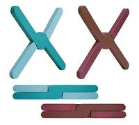 Ben & Bel Elegante set di 2 traverse pieghevoli in silicone a forma di X, antiscivolo, resistenti al calore, per pentole calde, piatti, pentole, verde+marrone