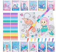 Ben Louis 24 mini libri da colorare con sirene con 24 pastelli impilabili, bomboniere per feste a tema sirena, libri di attivit in grandi quanti