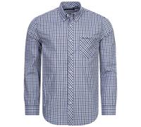 BEN SHERMAN a Quadretti Maniche Lunghe Uomo Casual Camicia Blu Nero Bianco Nuovo