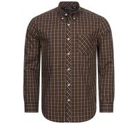 BEN SHERMAN Camicia Casual A Maniche Lunghe A Quadri Marrone Nuova