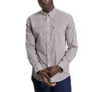 Ben Sherman Camicia casual da uomo a maniche corte a quadretti con bottoni, Rosso., L