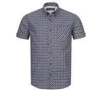 BEN SHERMAN Oxford Uomo Casual Corta Camicia Blu Bianco Rosso a Quadri Nuovo