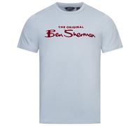 BEN SHERMAN T-Shirt Casual Da Uomo Flocked Logo Blu Nuovo