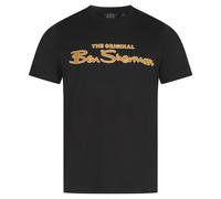 BEN SHERMAN T-Shirt Casual Da Uomo Flocked Logo Nero Nuovo